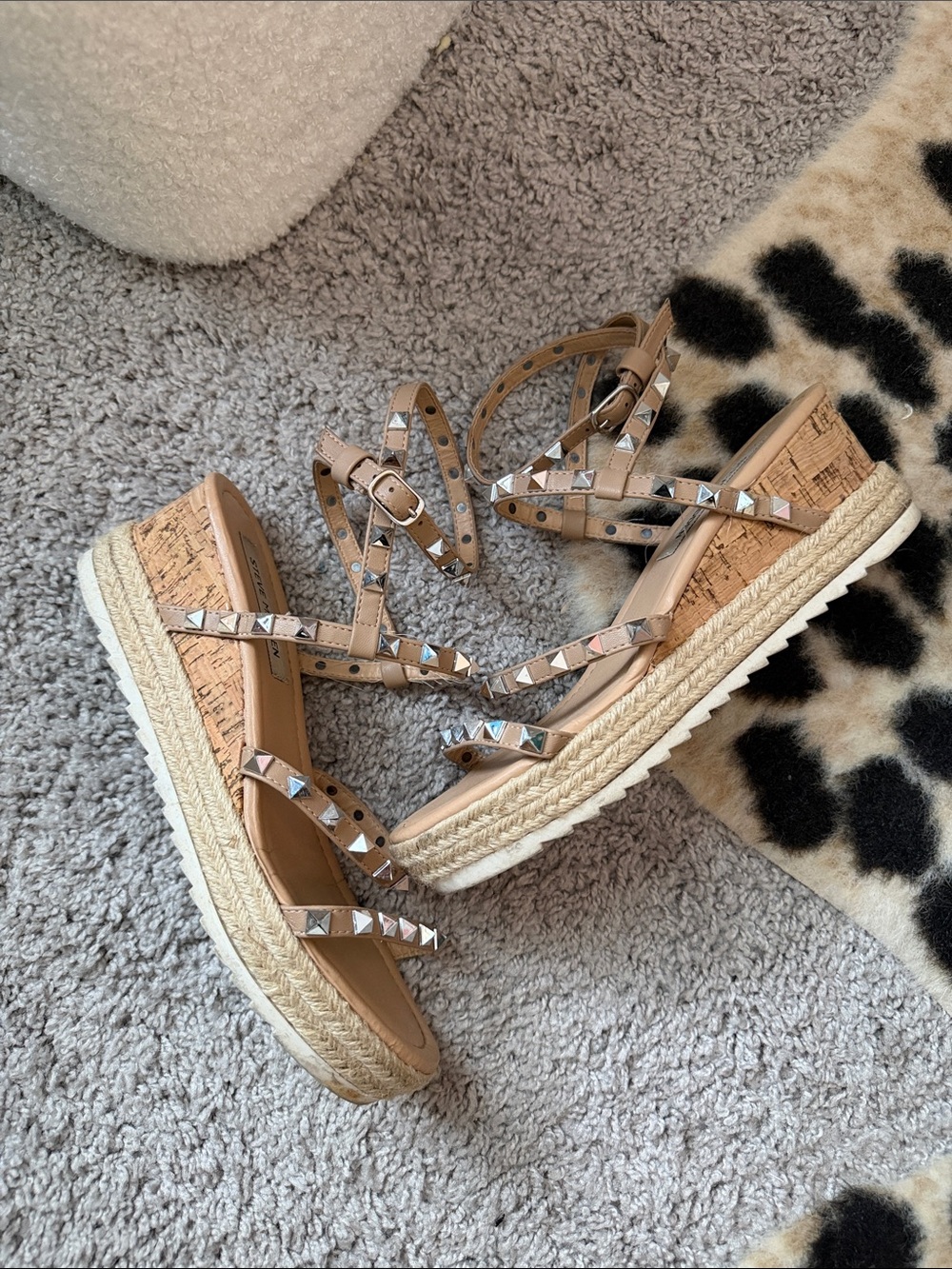 Steve Madden Tan Studded Espadrille Wedge Sandals